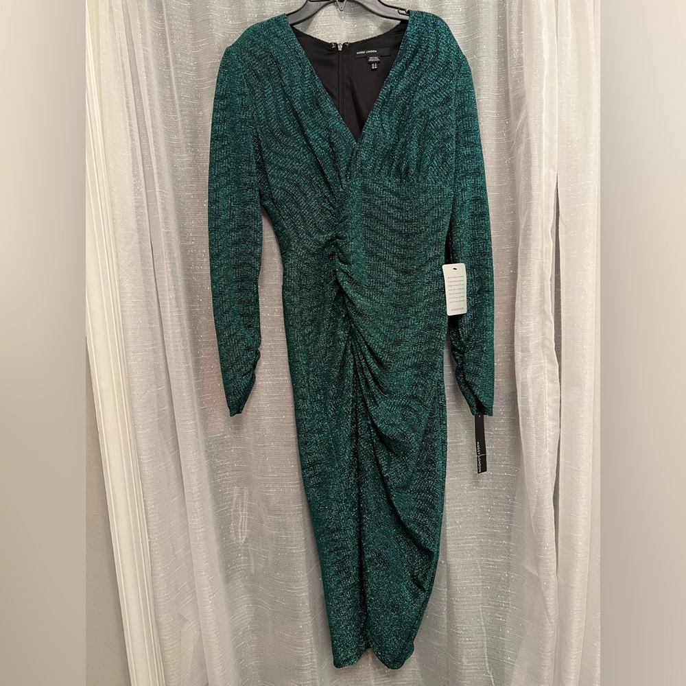 Shimmery Green/ Blue / Black Rouched Maggy London Dress